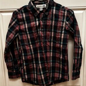 Old Navy Boy’s Hunter Green & Red Plaid Button-Down Collared Shirt